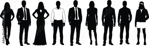 Professional Business People Silhouette Vector Illustration of a Diverse Group of Men and Women Standing in Formal Suits for Corporate Leadership and Teamwork Concept