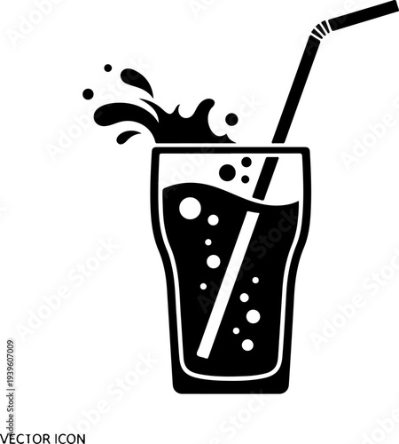Drinking Straw Stirring Fizzy Beverage silhouette vector illustration