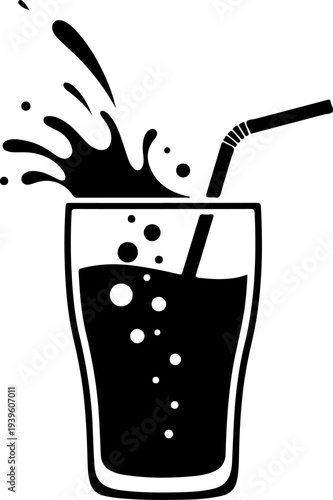 Drinking Straw Stirring Fizzy Beverage silhouette vector illustration