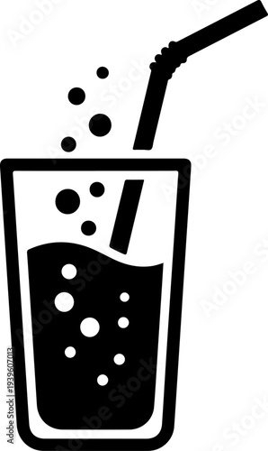 Drinking Straw Stirring Fizzy Beverage silhouette vector illustration