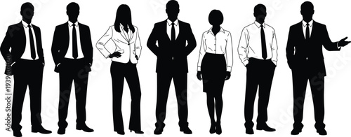 Professional Business Team Silhouette Vector Illustration of Diverse Corporate Group in Formal Suits Standing Together for Success Leadership and Human Resources Concept