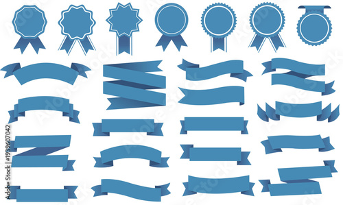Blue Retro Paper Ribbons Set White Background