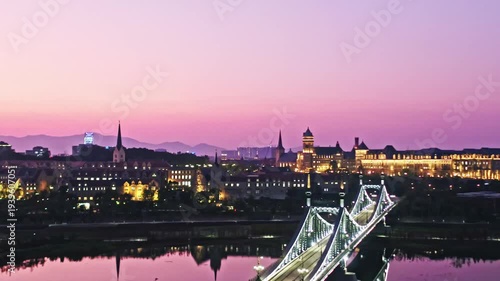 Wallpaper Mural Bridge and City Skyline at Twilight with Purple Sky Torontodigital.ca