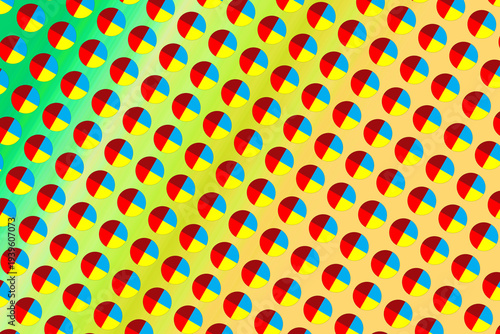 Seamless pattern with vibrant colorful circles on a green and yellow gradient.