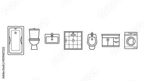 Bathroom Architecture Floor Plan Symbol Set Blueprint Plumbing Fixture Vector Icons