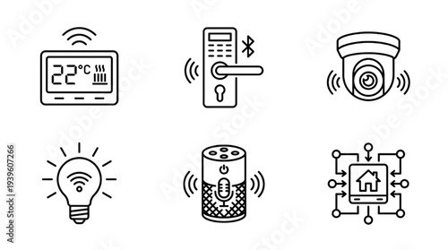 Smart Home Technology Thin Line Icon Set Automation Security Device Vector