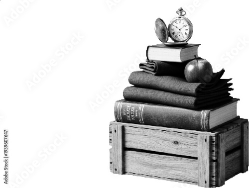 Stack of Books with Halftone Texture Illustration