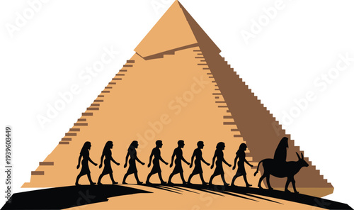 Ancient pyramid with people walking in front