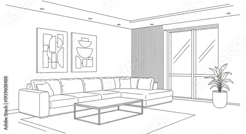 Minimalist Living Room Interior Design Illustration.
