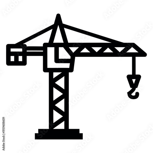 Black and white flat of a construction crane flat black and white hook boom tower