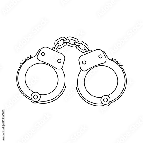 Line drawing of handcuffs with chain link and metal rings