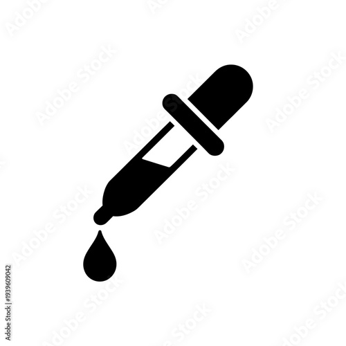Black pipette dropping liquid isolated on white background