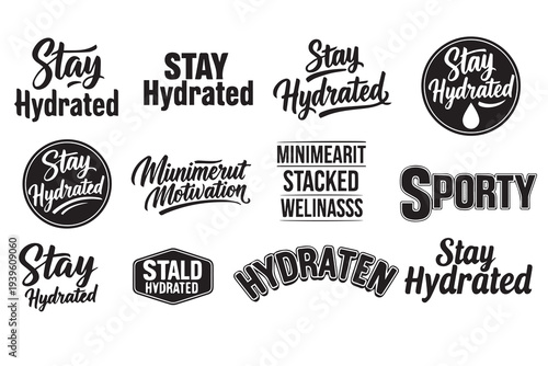 Stay Hydrated Typography Set: Motivational Water Intake Quotes and Wellness Vector Lettering