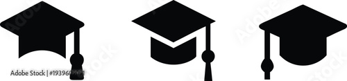 Set of Graduation Cap Silhouettes and Academic Mortarboard Icons for Education Branding