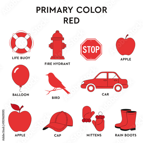 Primary Color Red Educational Visual With Objects