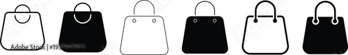 shopping bag icon set. Paper bag and merchandise symbol. Retail Shopping Symbols. Online Shop Symbol. Commerce Sign