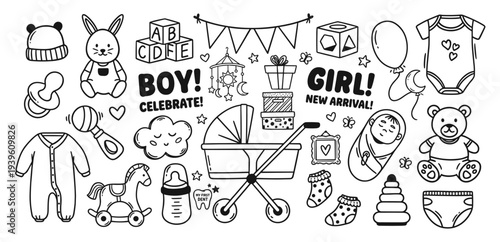 Hand drawn doodle style set of tool icons and design elements in vintage sketch illustration collection