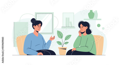 Two Women Talking: Friendly Discussion, Therapy Session, or Counseling Conversation Illustration
