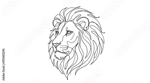 Single Line Art Majestic Lion Head Profile Illustration - A symbol of strength and courage for creative projects
