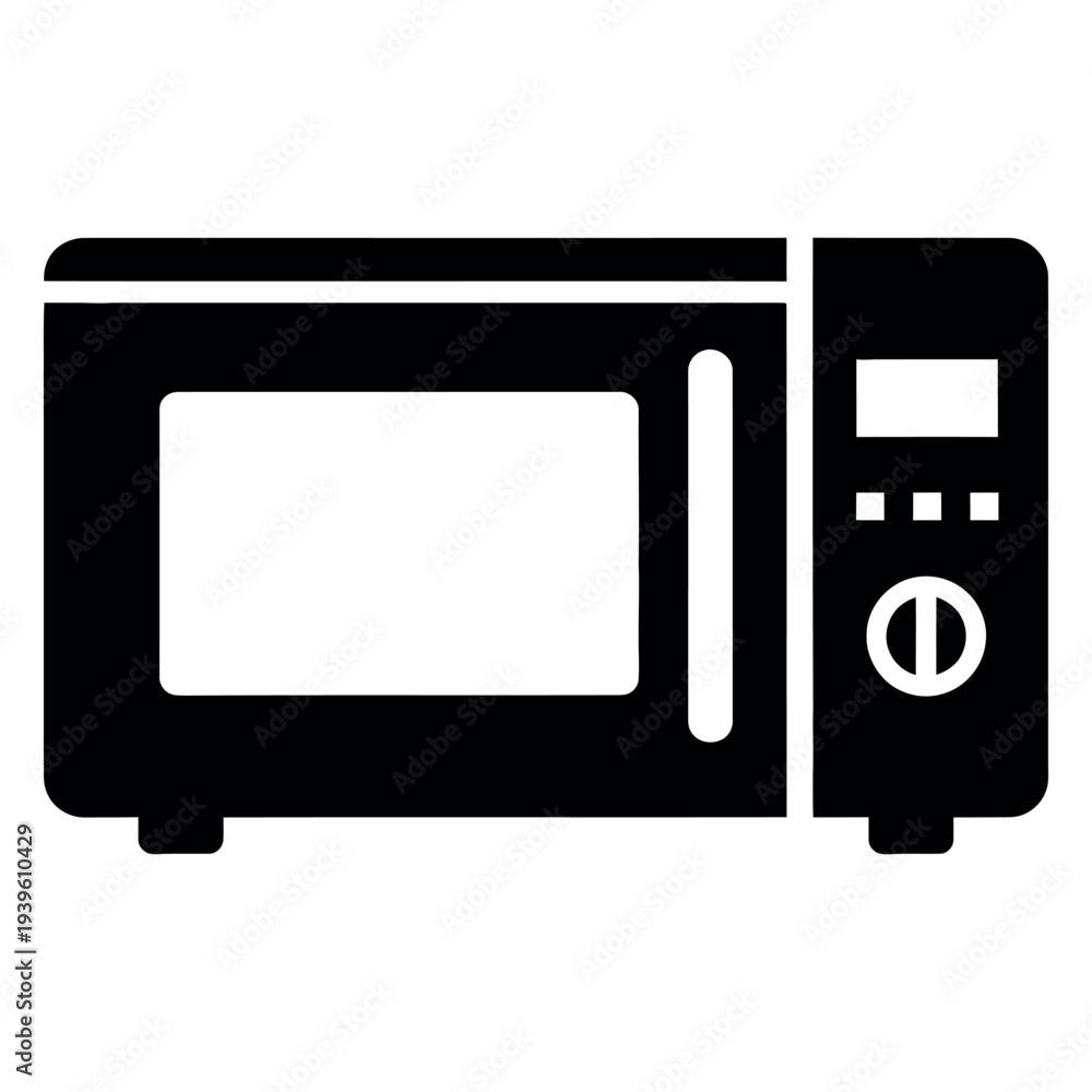 Obraz premium Black and white microwave oven kitchen appliance flat black and white simple cooking