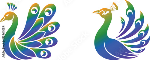 Peacock style gradient clipart designs collection, various styles, Peacock vector logo design vector art, modern logo style in on white background.