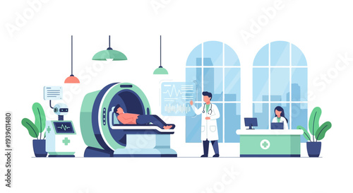 AI and Robotics in Modern Medical Diagnostics and Patient Care Illustration