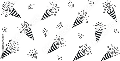 Party popper and confetti explosion icon set, celebration festive symbols collection for birthday, festival, event decoration, congratulations, and holiday party design