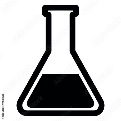 Black and white of a conical flask laboratory equipment chemistry science
