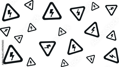 Free Download Seamless pattern of lightning bolt warning triangle icons in outline style, electric hazard symbols background for energy, power, danger, electricity, and safety concept design - GFXLoad