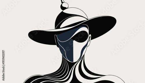 A woman in a hat and black and white striped clothes