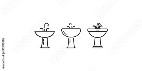 Bathroom pedestal sink collection featuring different faucet designs and ceramic basins for modern home interior renovation and plumbing hardware concepts