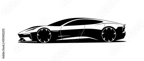 Vector sports car illustration, black and white
