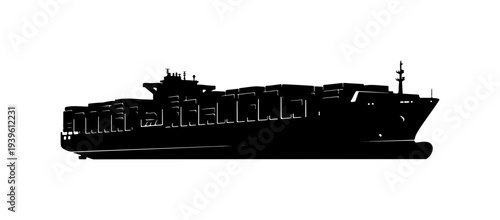 Vector silhouette of a large cargo ship or ferry