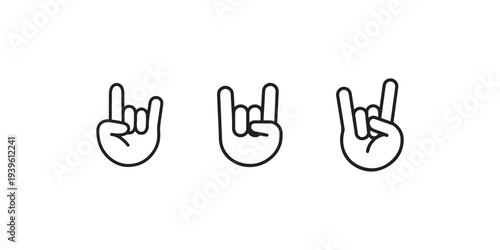 Set of rock and roll hand sign line icons representing heavy metal music gesture devil horns symbols and concert energy for musical entertainment branding