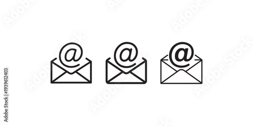 Email envelope icons with at symbol, representing digital communication, messages, online correspondence, contact information