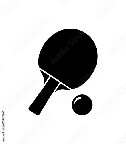 Black ping pong paddle and ball vector icon