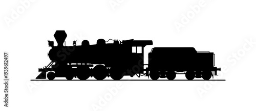 Black silhouette of a vintage steam locomotive train vector