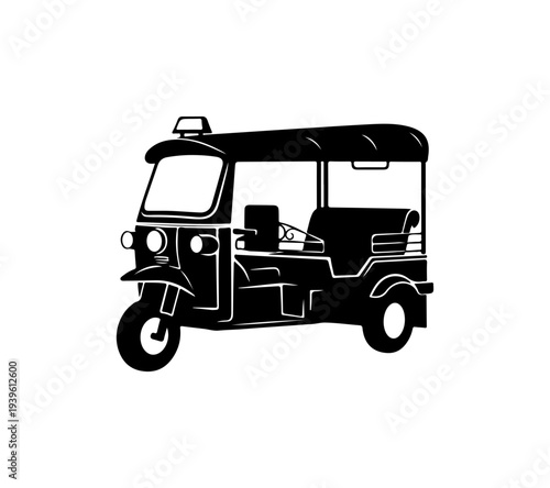 Vector illustration of a black tuk-tuk or auto rickshaw
