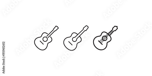 Acoustic guitar icon vector set, musical instrument outline drawing, music school logo, creative arts, entertainment concept