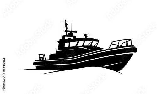 Vector silhouette of a fishing boat or tugboat