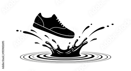 Stylized Shoe Splash Illustration with Water Ripples.