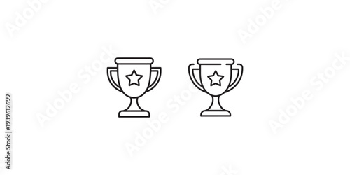 Trophy award cup icon set with star symbol for sports victory success achievement competition winner prize gold medal and champion celebration ceremony