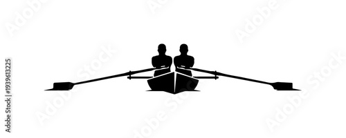 Vector illustration of two people rowing a boat
