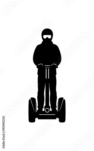 Black silhouette of a person riding a Segway vector