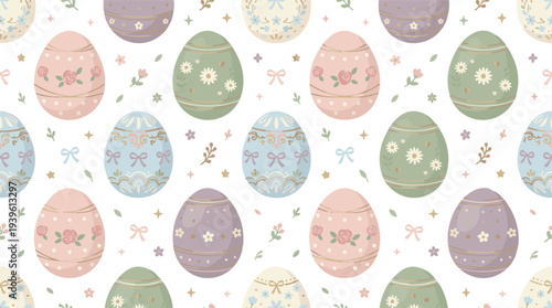 Charming and Elegant Easter Egg Seamless Pattern with Delicate Floral Motifs