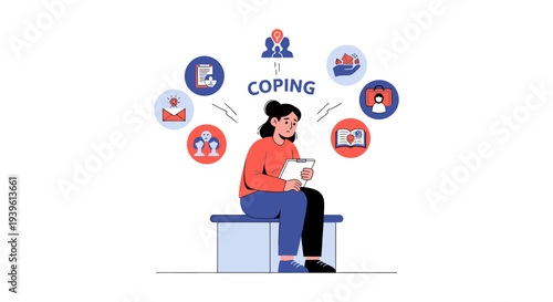 Coping Mechanisms for Mental Health, Stress Management, and Emotional Well-being Flat Vector Illustration