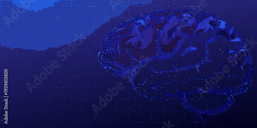 Abstract digital illustration of a human brain with glowing connections