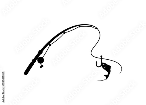 Vector fishing rod and hook icon