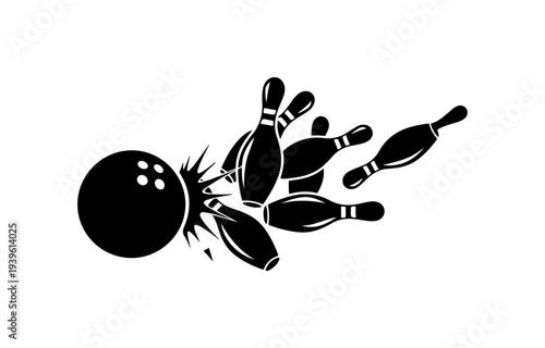 Black bowling ball and pins vector icon