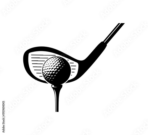 Black golf club and ball vector illustration